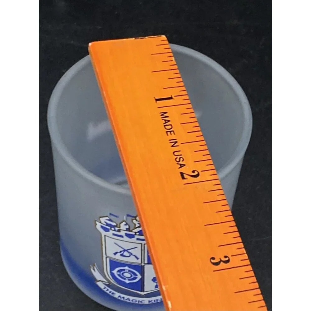 Disney The Magic Kingdom Frosted Shot Glass Frontier Tomorrow Land Older Logo